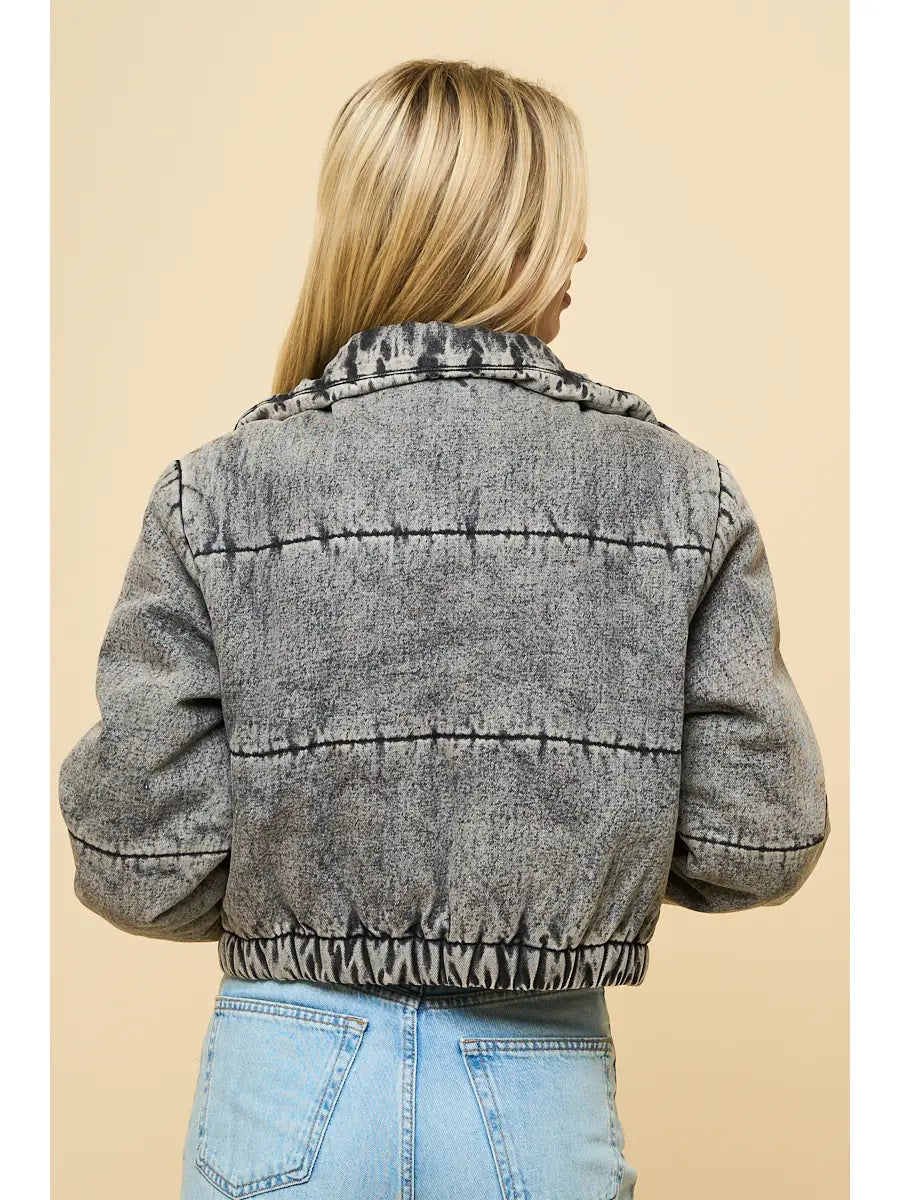 Acid-Wash Cropped Puffer Jacket