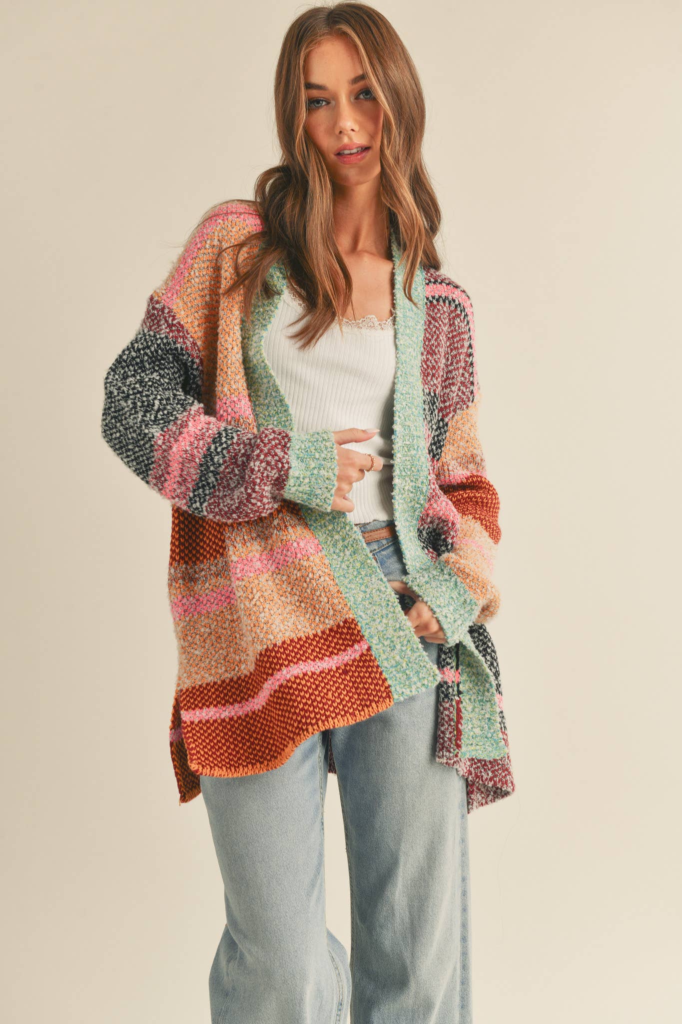 OVERSIZED COLOR BLOCK CARDIGAN MSW10038