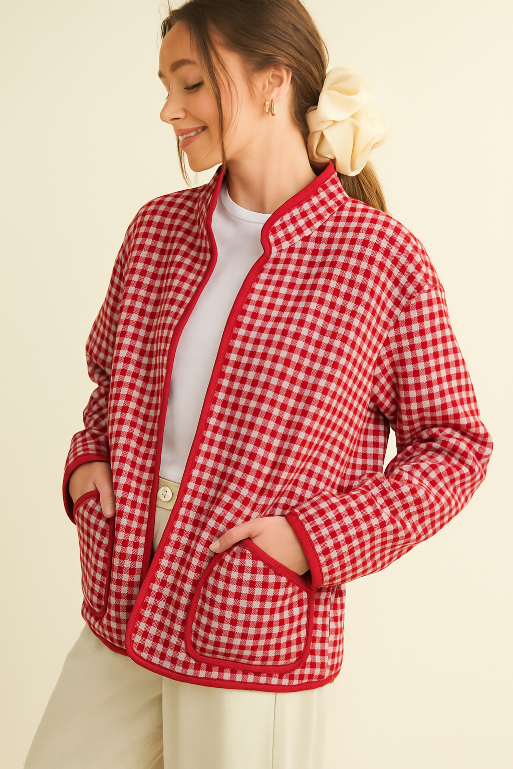 QUILTED PLAID PUFF JACKET