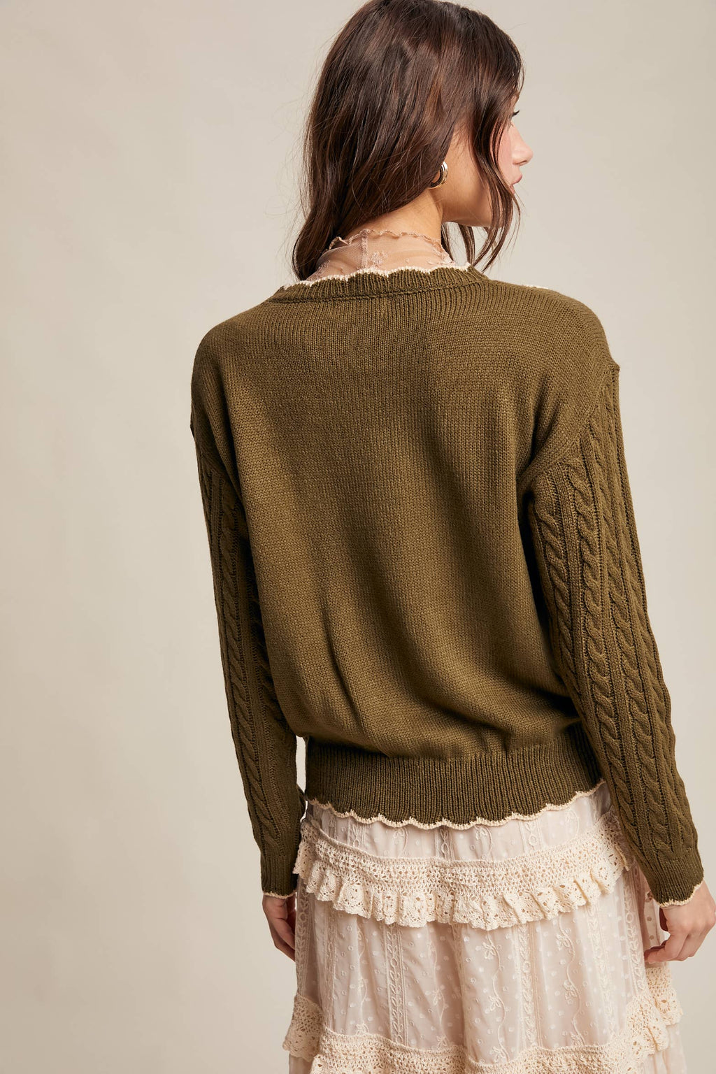 Floral Embroidered Cable Knit Sweater