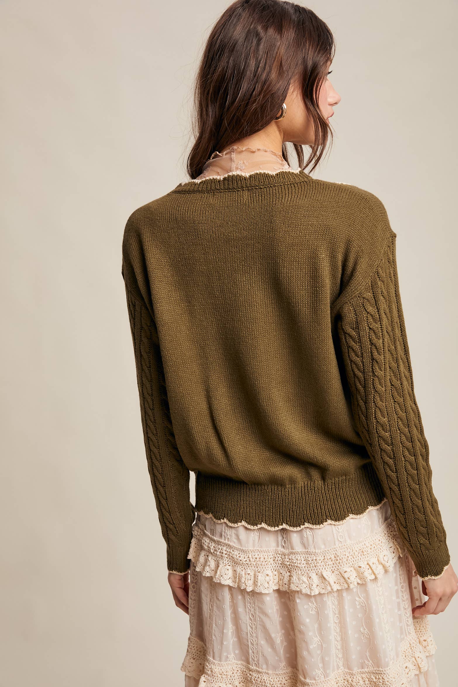 Floral Embroidered Cable Knit Sweater