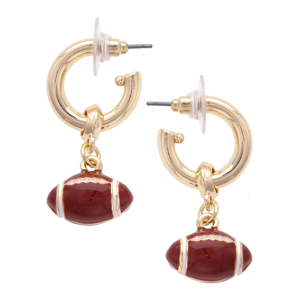 Football Enamel Drop Hoop Earrings
