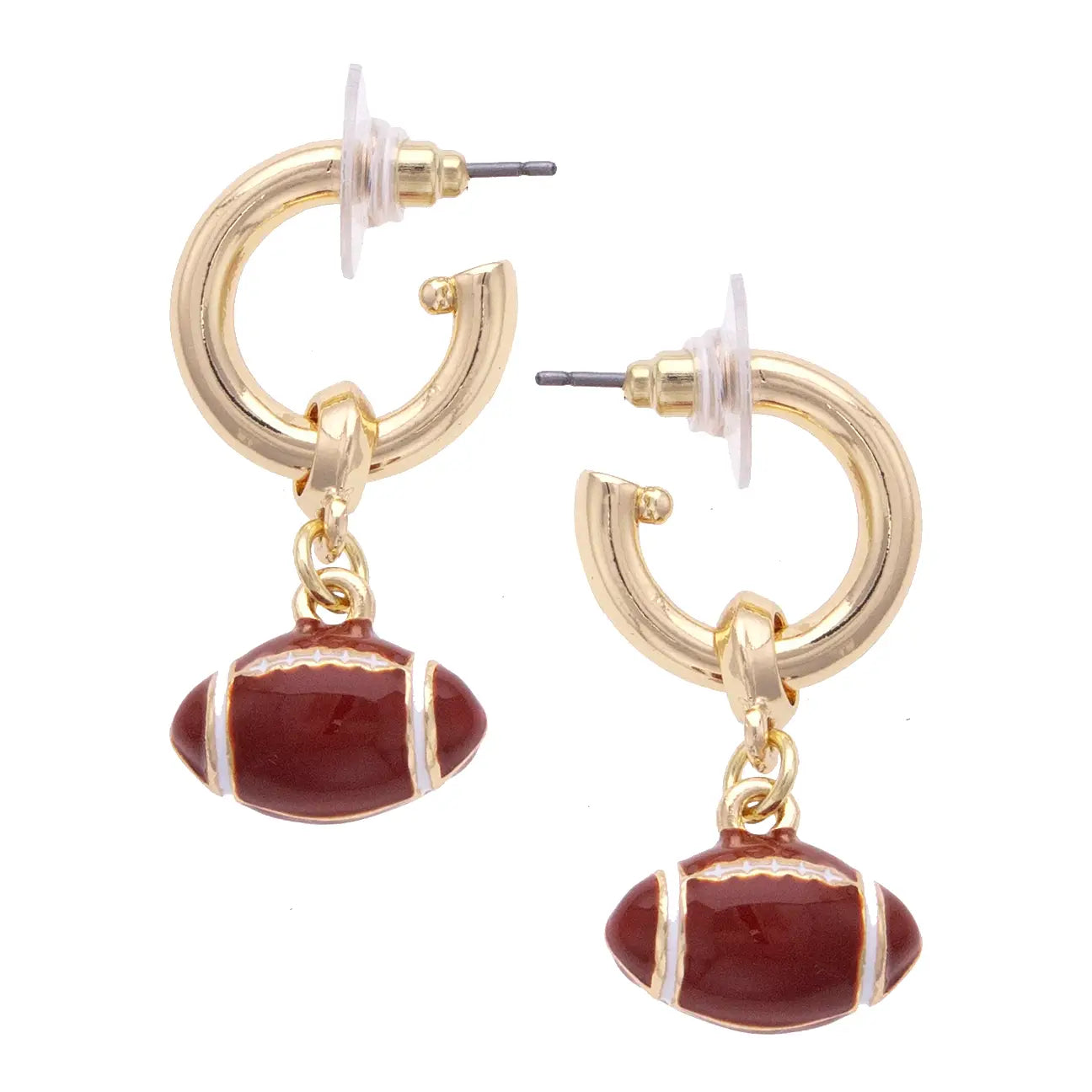 Football Enamel Drop Hoop Earrings