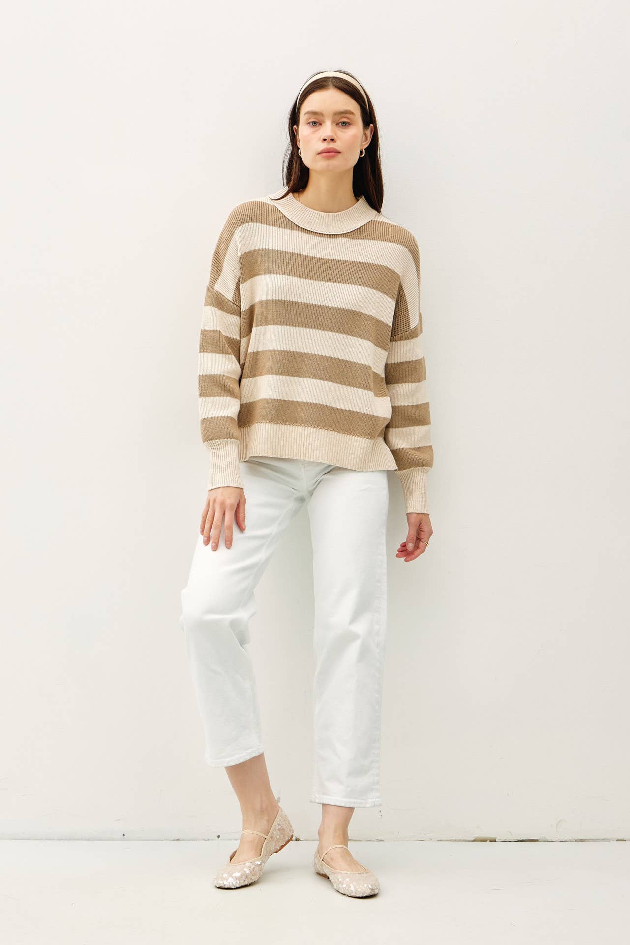 OVERSIZED RIBBED STRIPE SWEATER WITH HIGH NECK