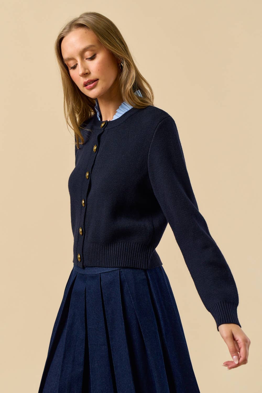 Button Down Cardigan Top with Gold Buttons
