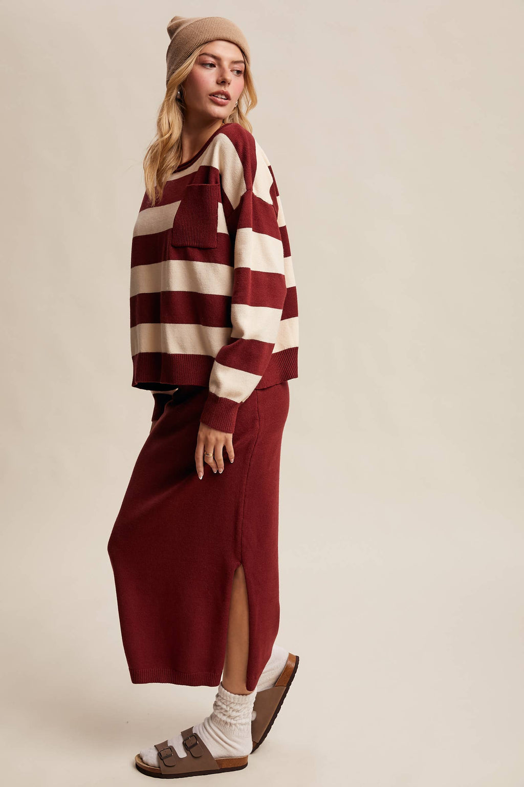Striped Knit Sweater & Skirt Set
