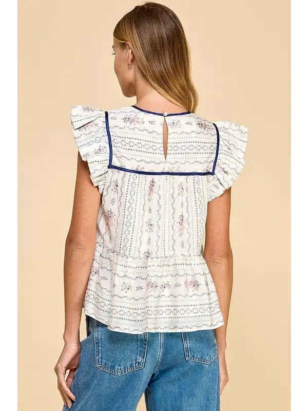 Floral Print Striped Peplum Top