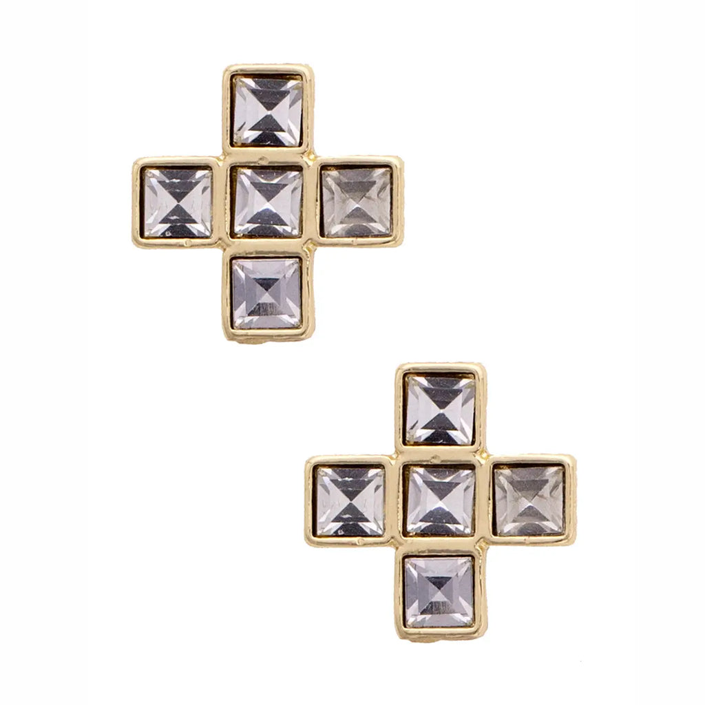 Theodora Rhinestone Cross Stud Earrings