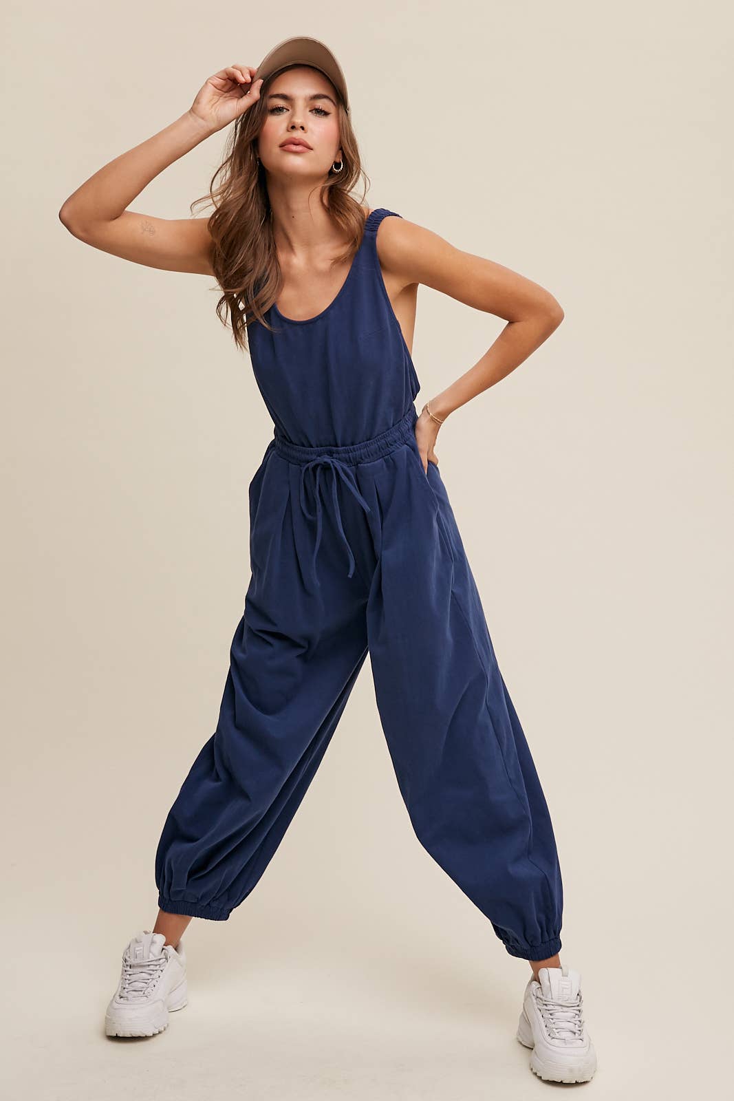 Open Back Cotton Knit Jumpsuit
