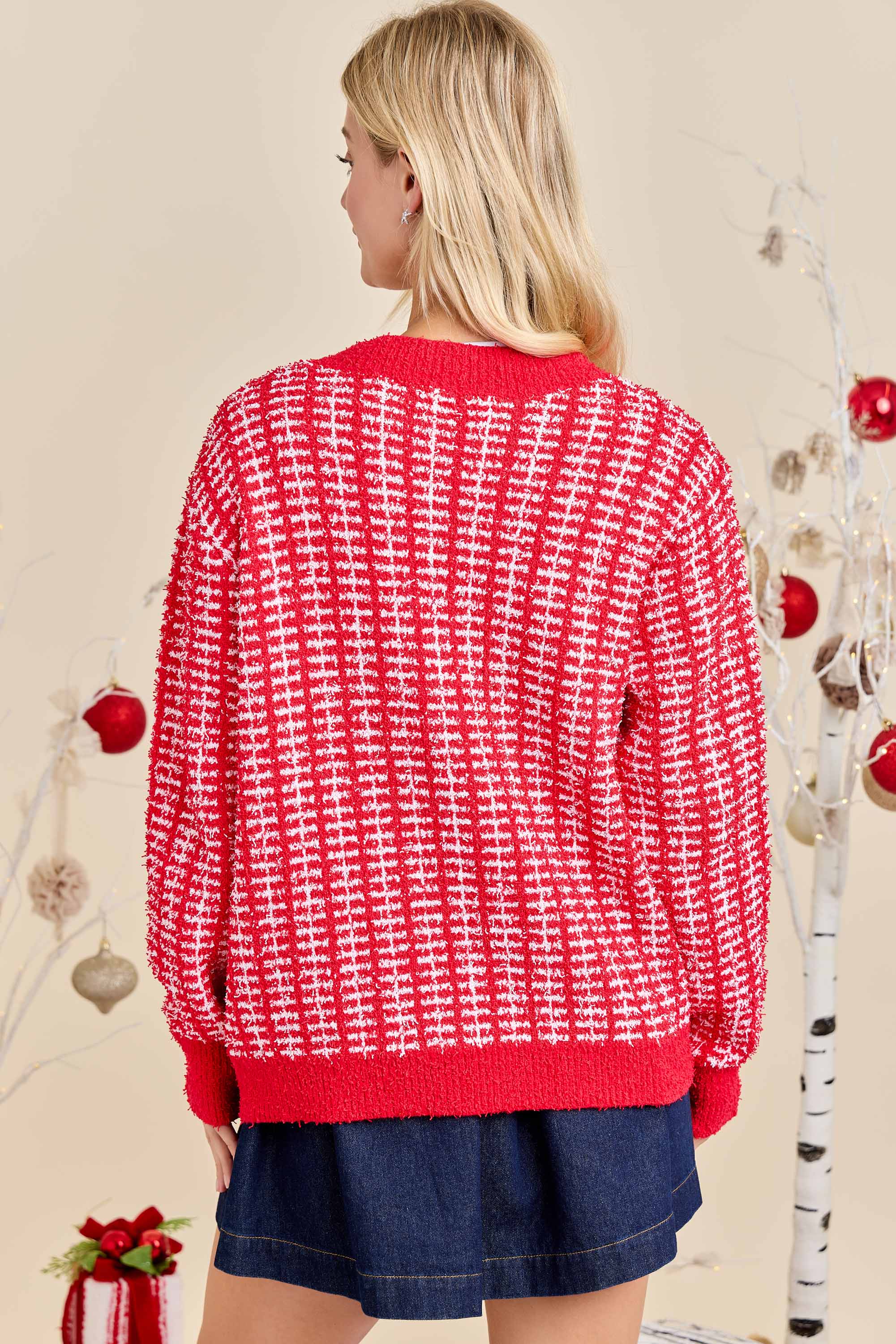 Holiday Check Knit Cardigan