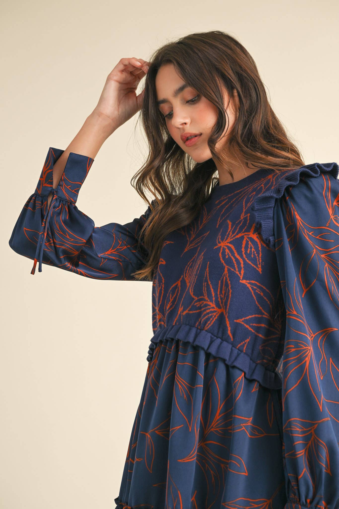 EXCLUSIVE PRINT MIXED MEDIA SWEATER DRESS