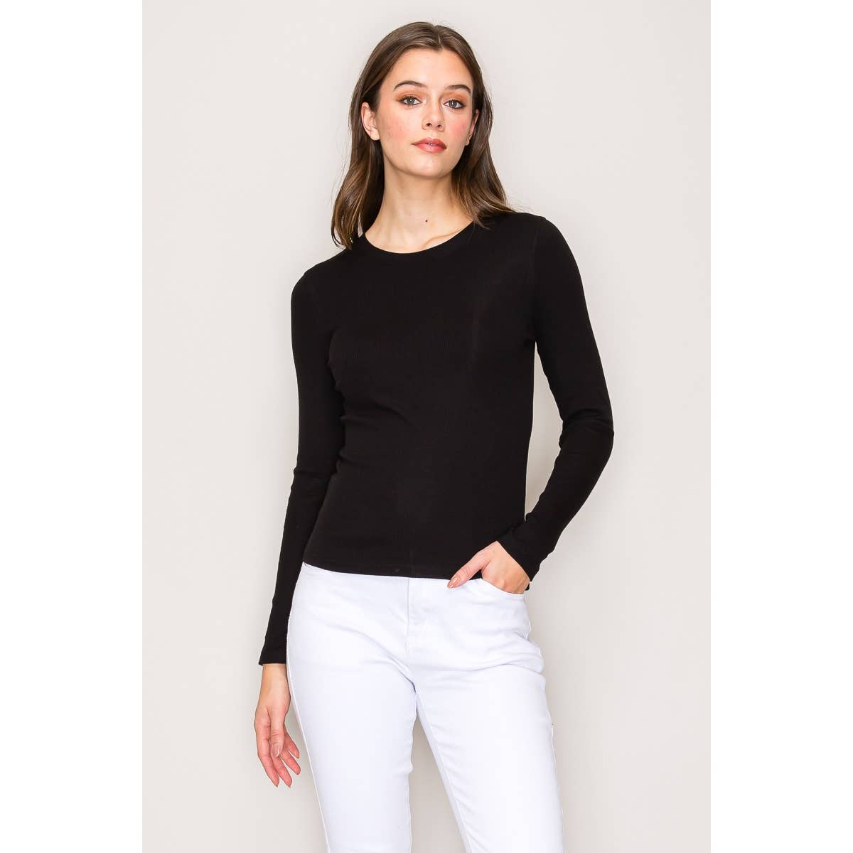 Crew Neck Long Sleeve Rib Top