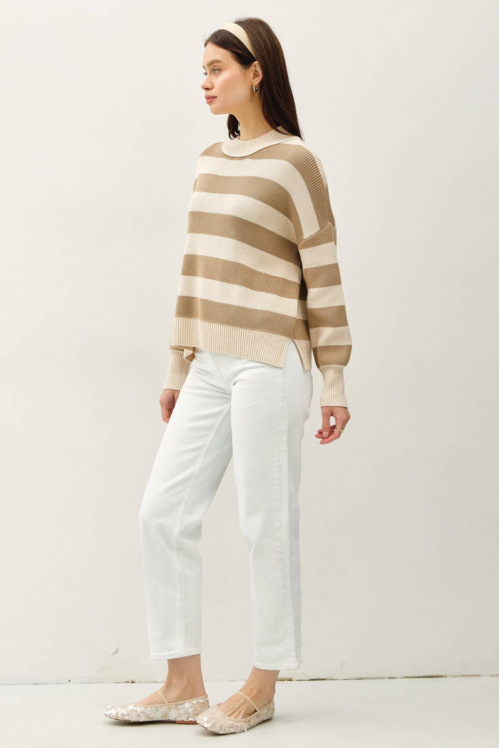 OVERSIZED RIBBED STRIPE SWEATER WITH HIGH NECK