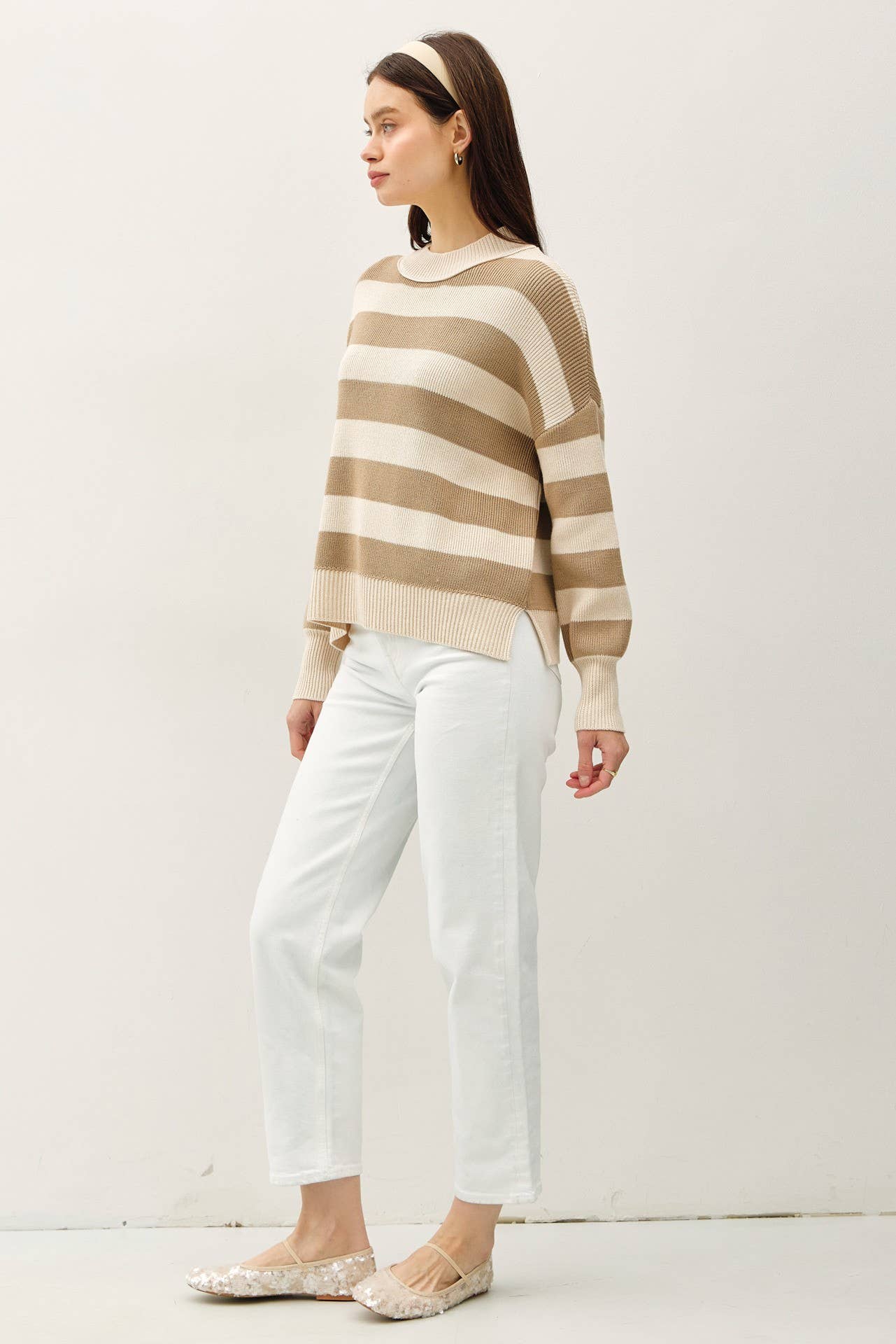 OVERSIZED RIBBED STRIPE SWEATER WITH HIGH NECK
