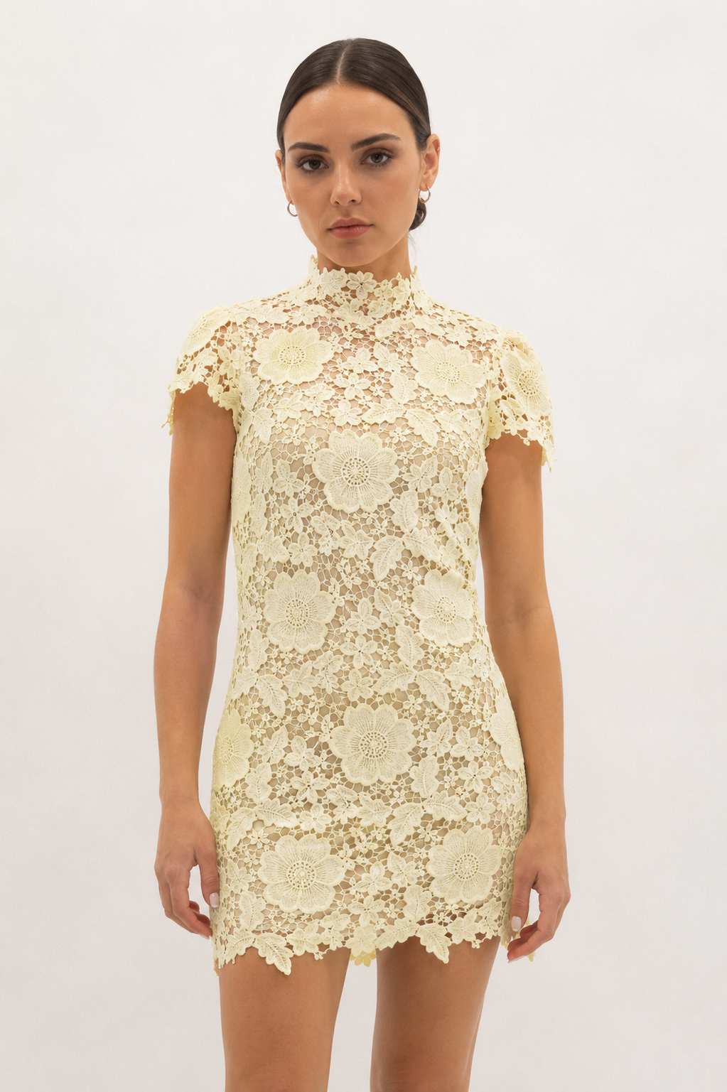 CAP SLEEVE LACE MINI DRESS