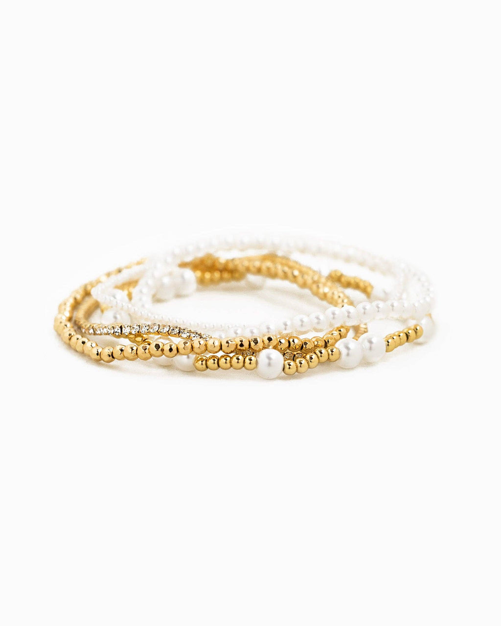 Unique Gold Ball Beaded Pearl Stretch Bracelet Set of 5