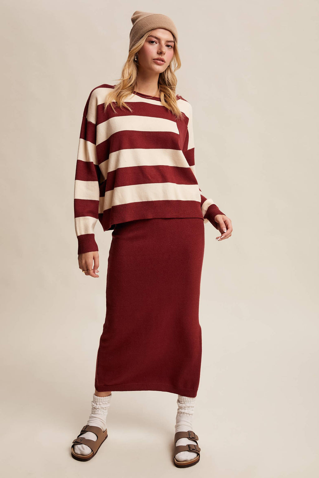 Striped Knit Sweater & Skirt Set