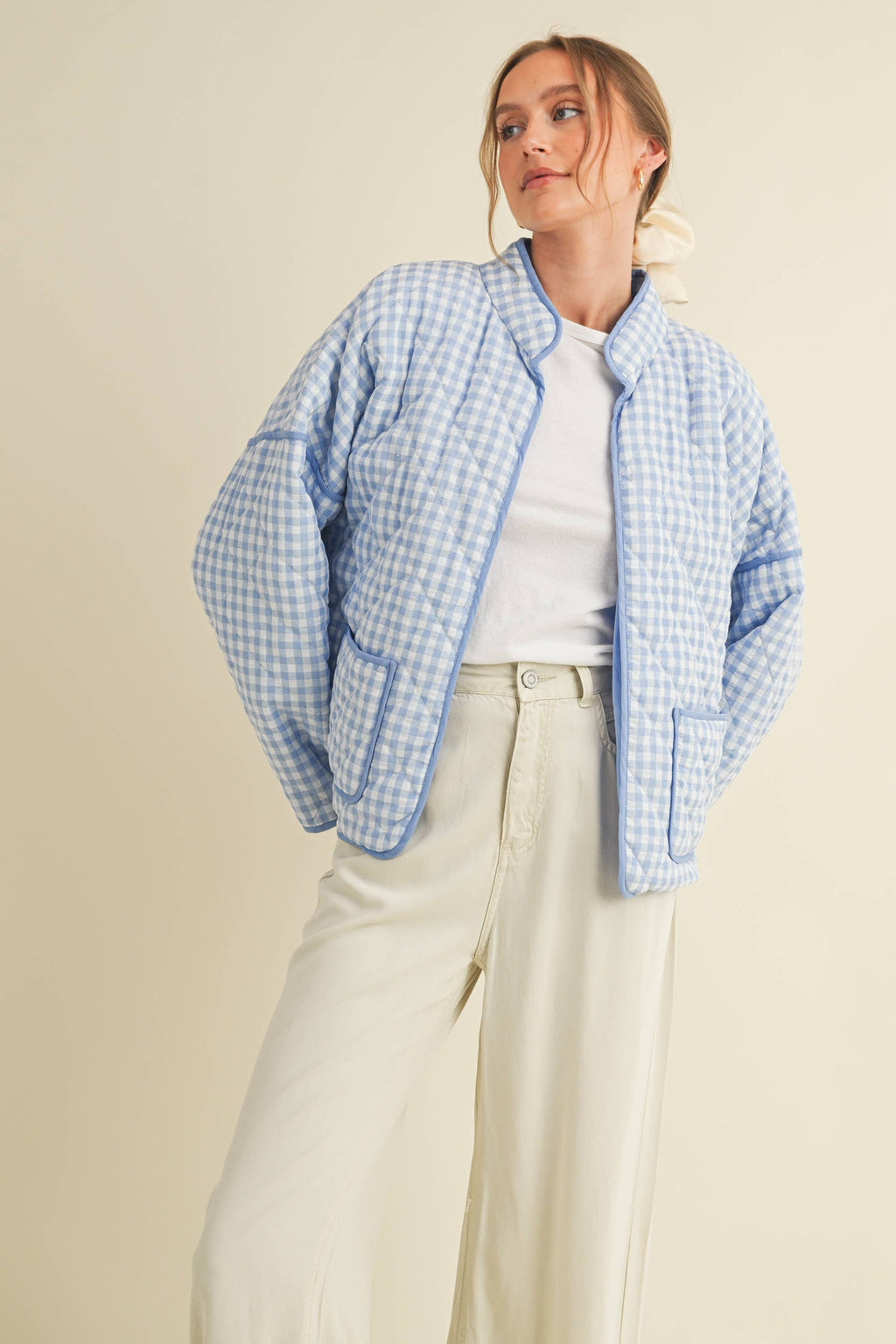 QUILTED PLAID PUFF JACKET