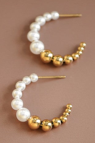 Gold Pearl Hoops
