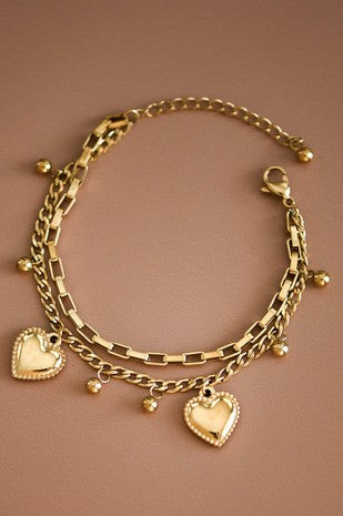 Layered Heart Charm Bracelet