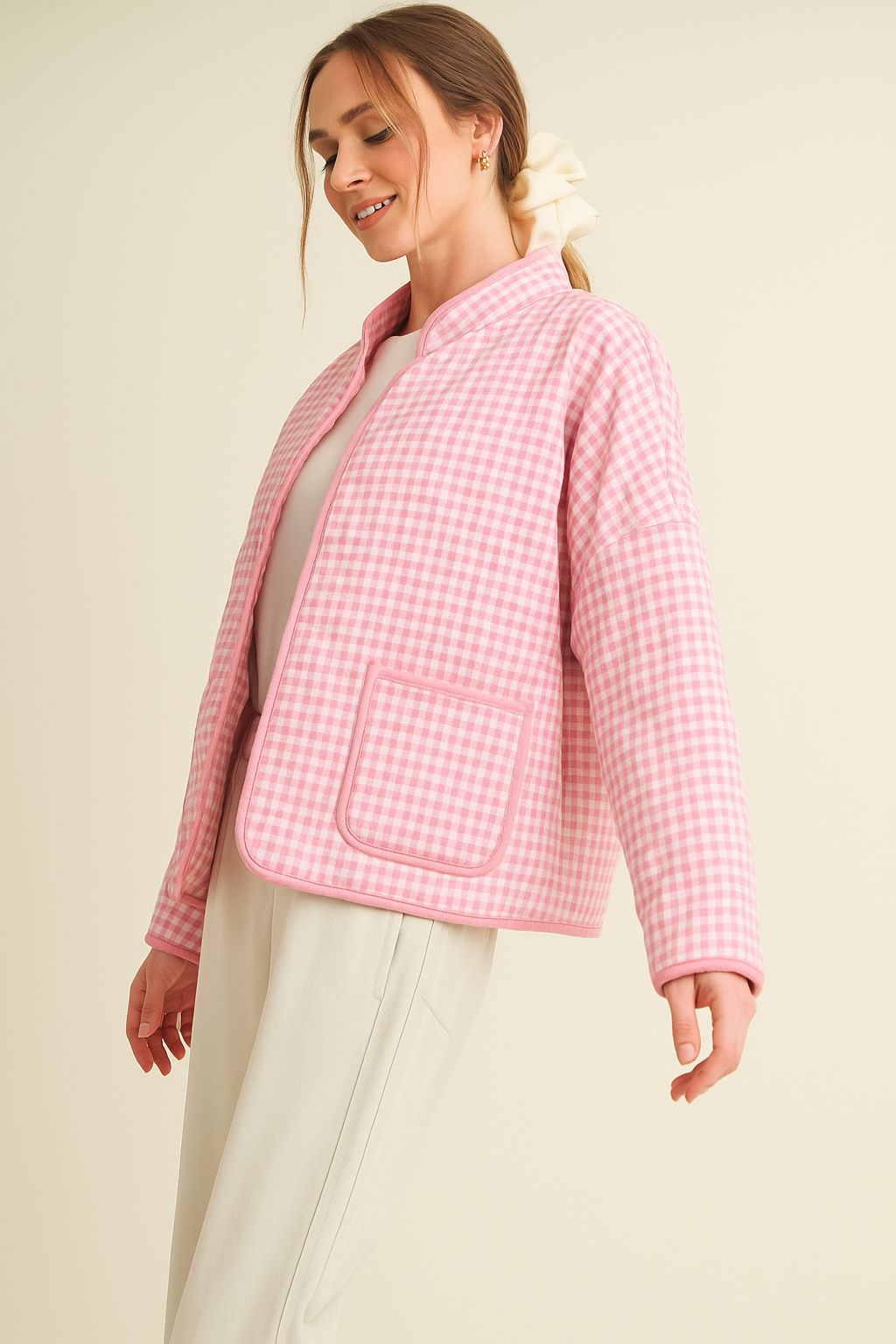 QUILTED PLAID PUFF JACKET