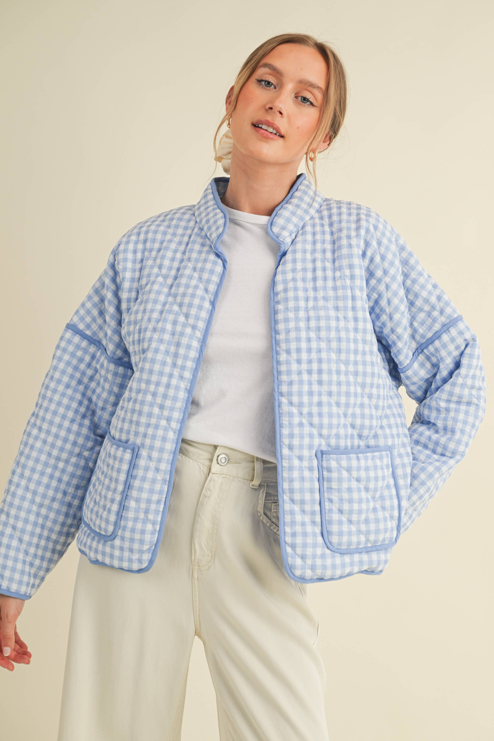 QUILTED PLAID PUFF JACKET