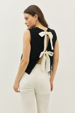 Sweater Tank Top With Back Contrast Bow
