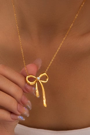 18k Non-tarnish Stainless Steel Bow Necklace