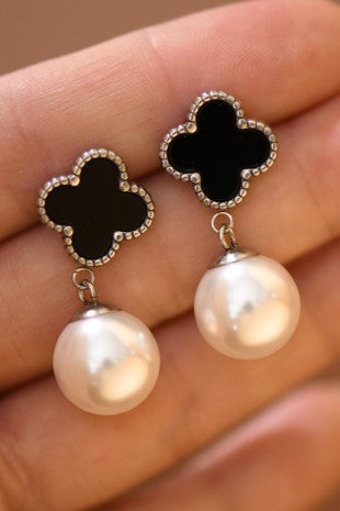 18k Waterproof Stainless Steel Clover Pearl Drops
