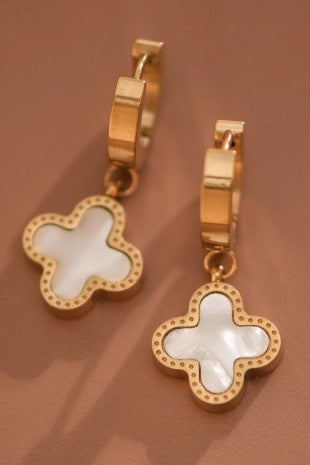 18k Waterproof Stainless Steel Clover Pearl Drops