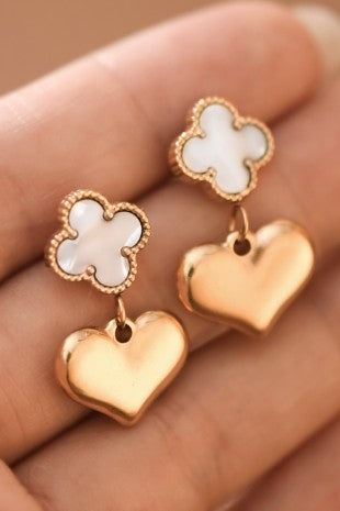 18k Waterproof Stainless Steel Clover Pearl Drops