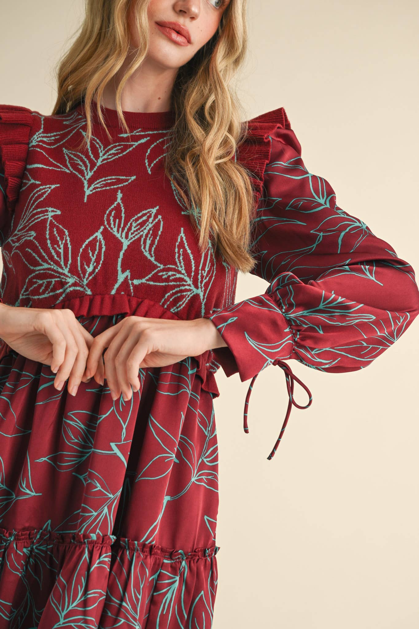 EXCLUSIVE PRINT MIXED MEDIA SWEATER DRESS