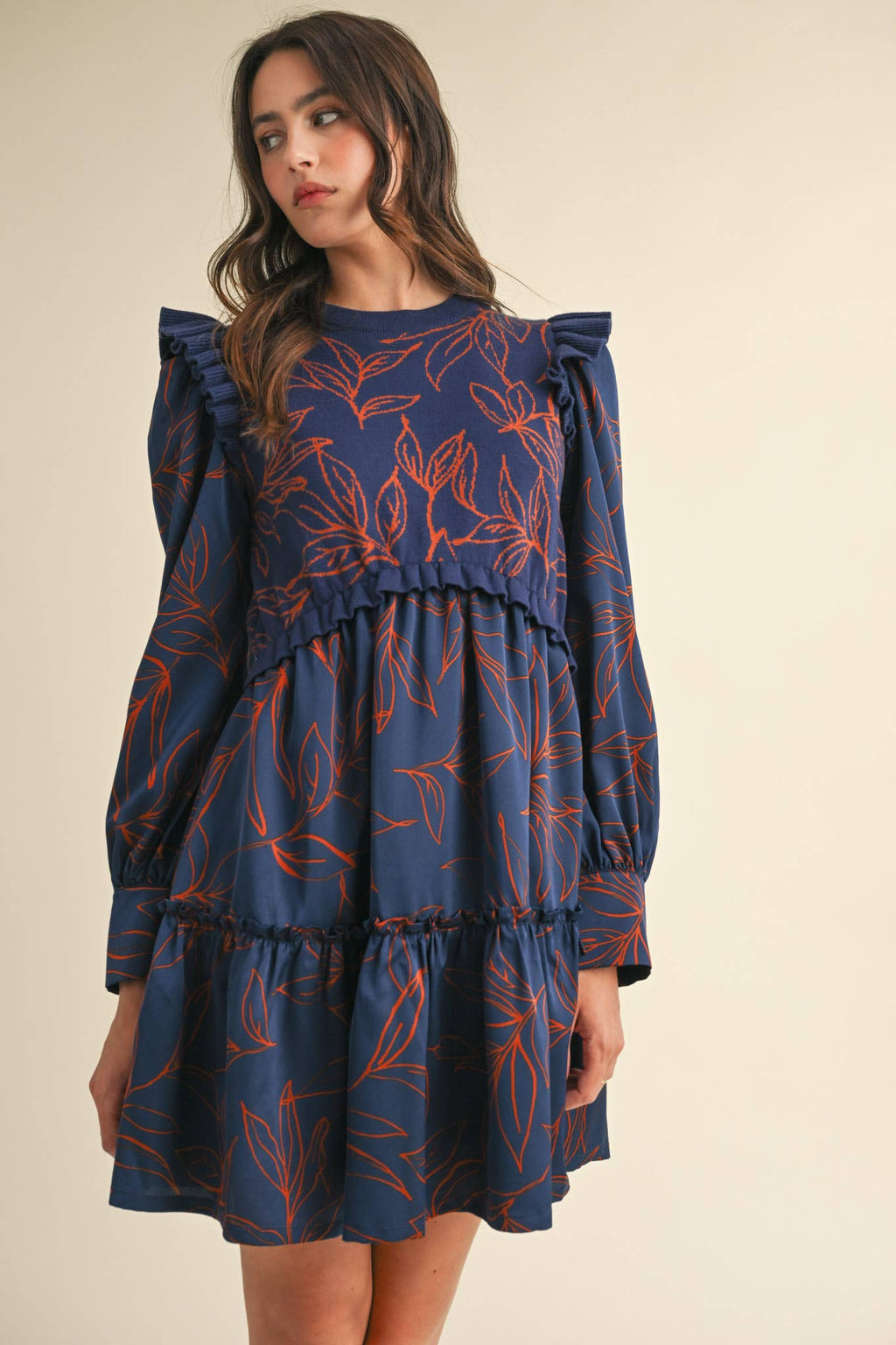 EXCLUSIVE PRINT MIXED MEDIA SWEATER DRESS