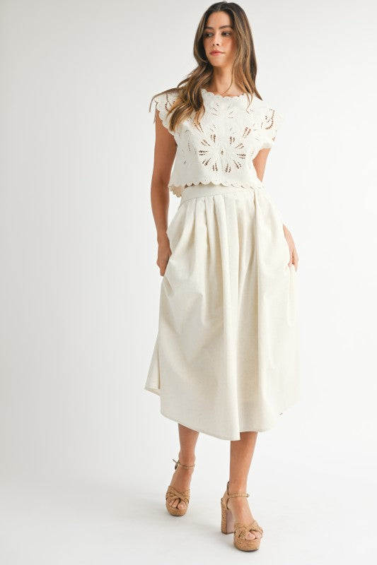 Embroidery Scallop Crop Top And Midi Skirt Set