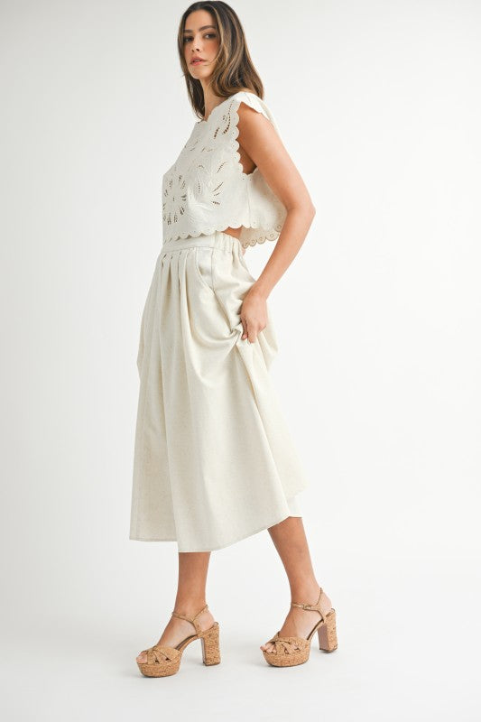 Embroidery Scallop Crop Top And Midi Skirt Set