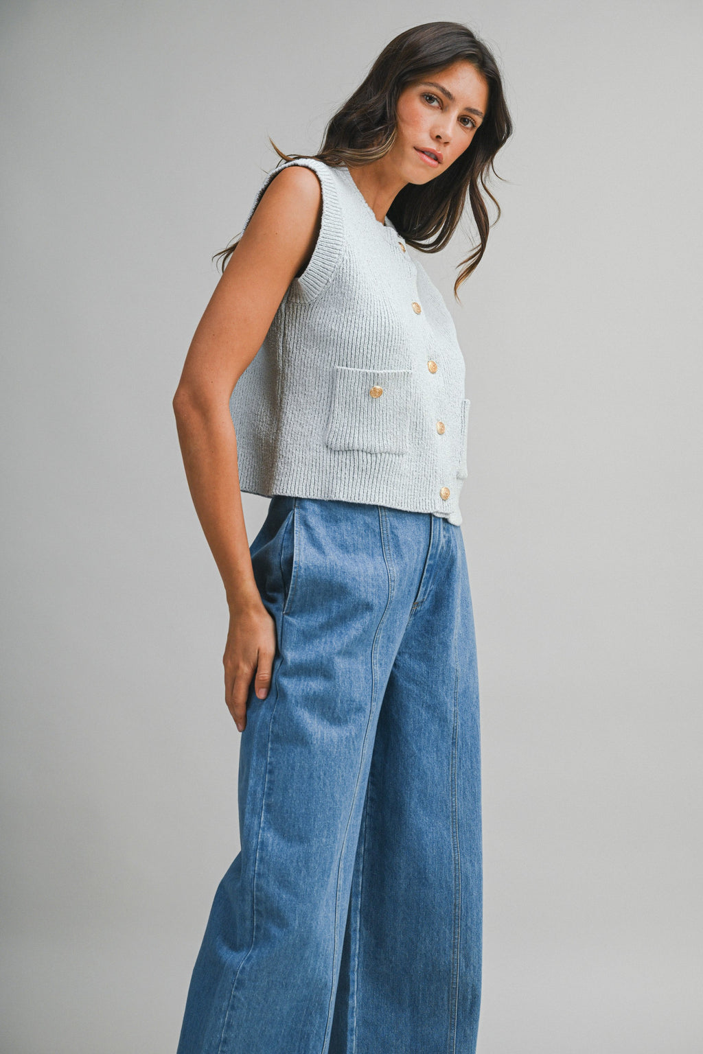 Gold Button Detail Knit Vest