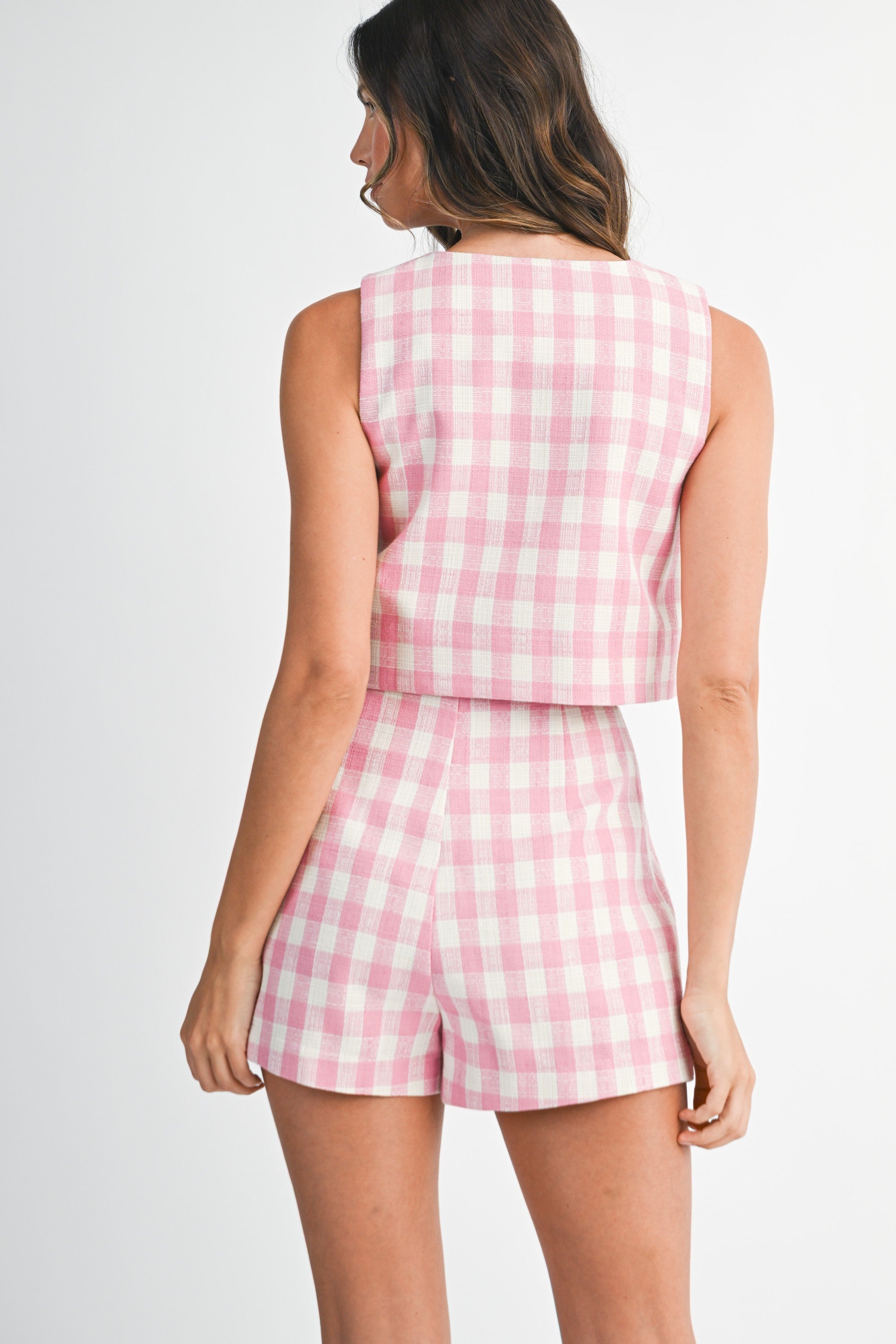 Gingham Plaid Scallop Detail Top And Skort Set