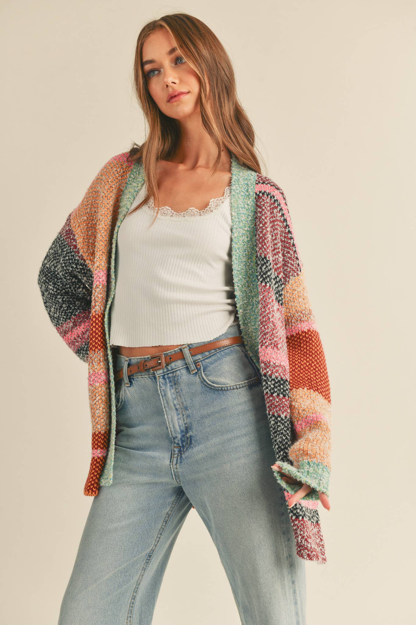 OVERSIZED COLOR BLOCK CARDIGAN MSW10038