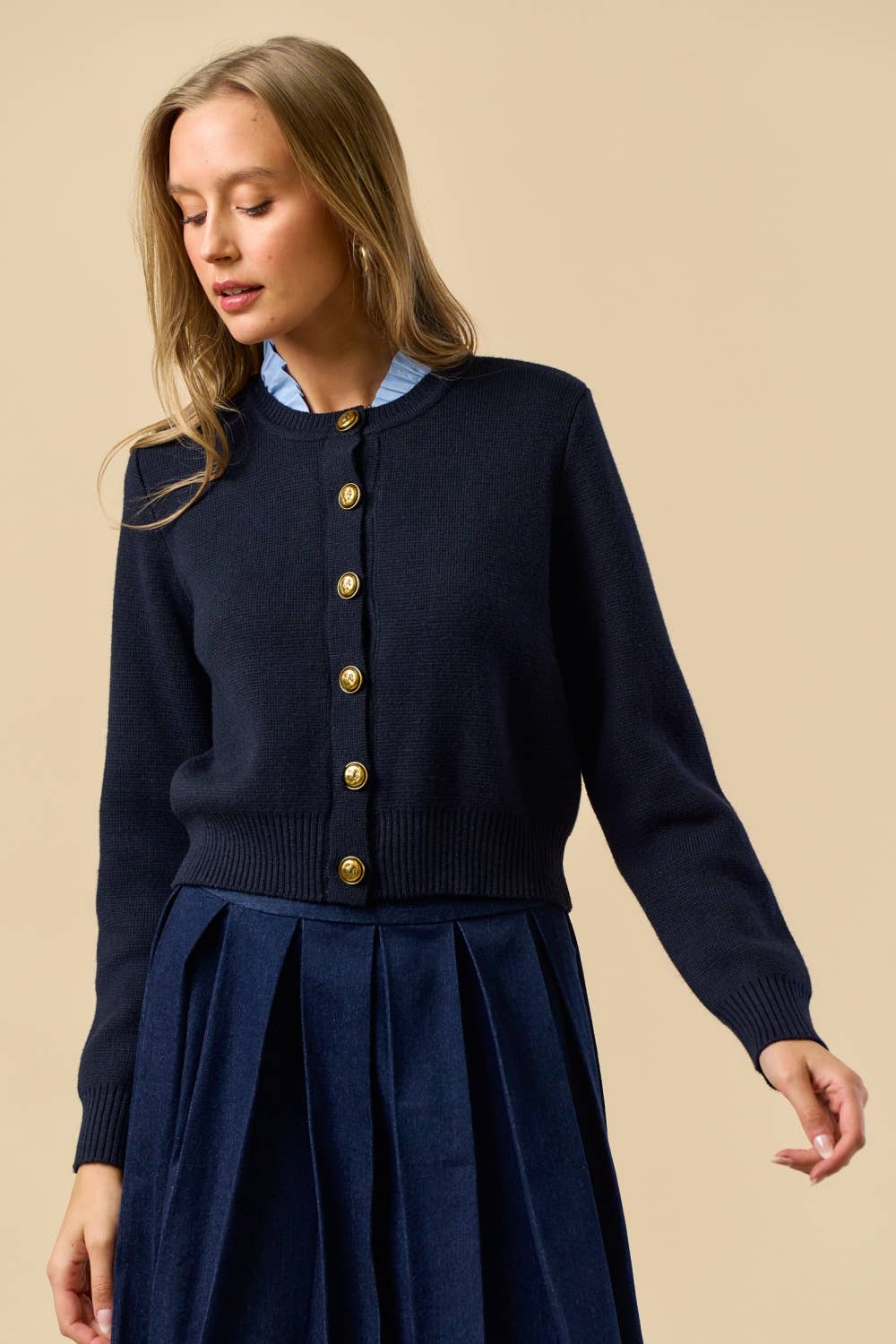 Button Down Cardigan Top with Gold Buttons