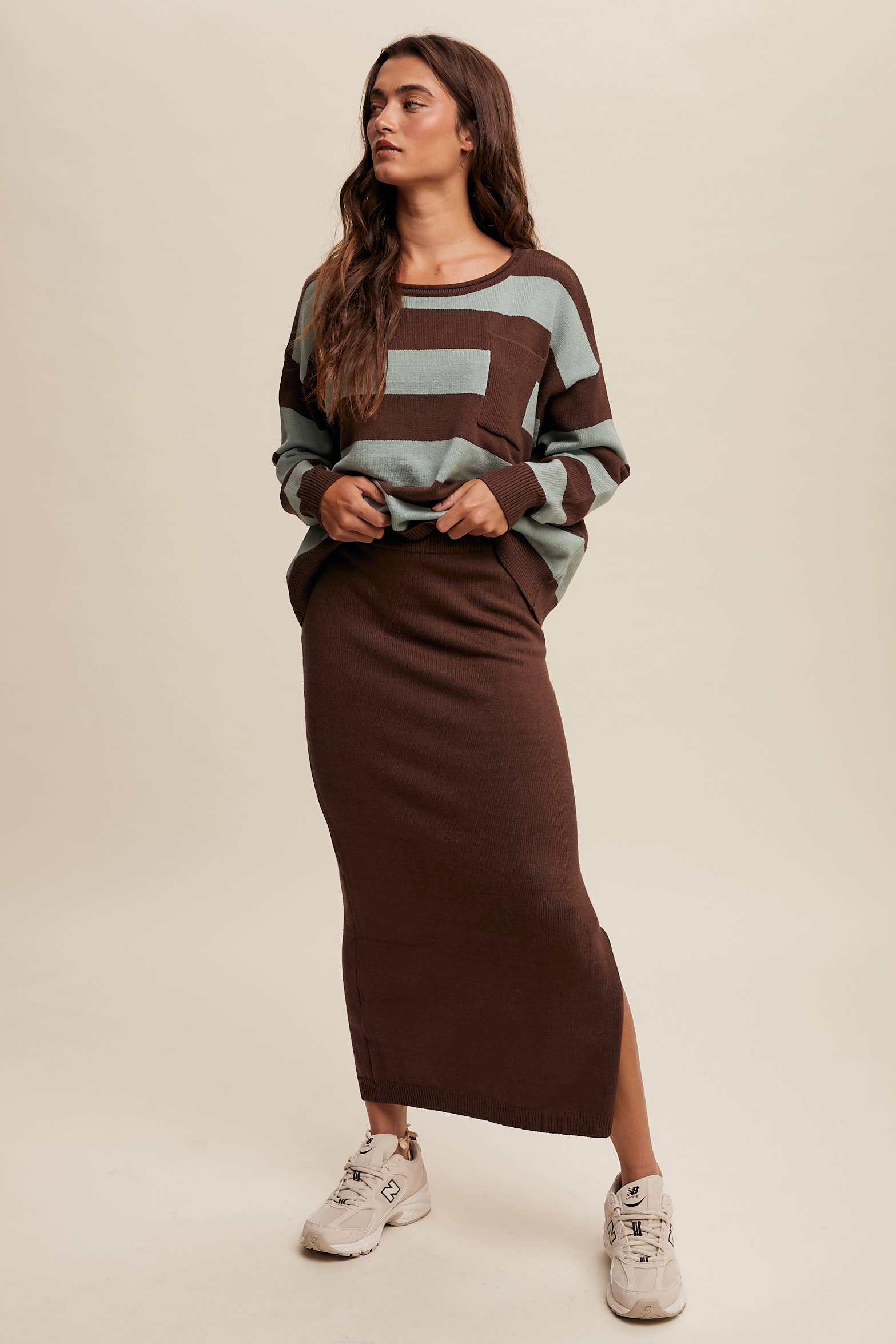 Striped Knit Sweater & Skirt Set