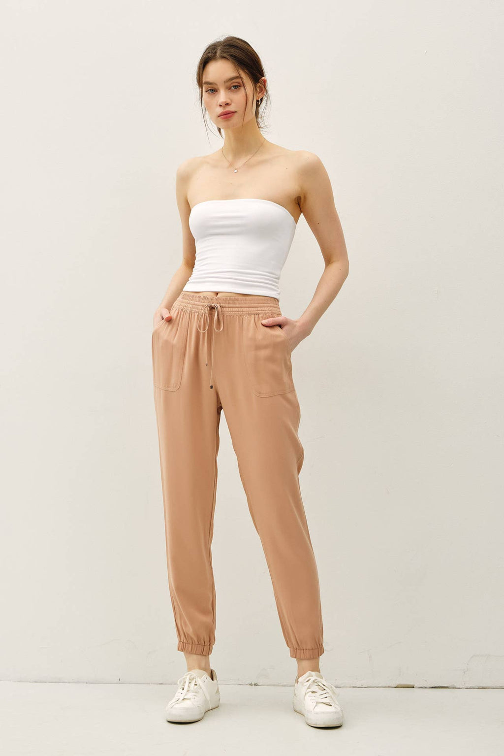 HIGH RISE ELASTIC DRAWSTRING JOGGER PANTS