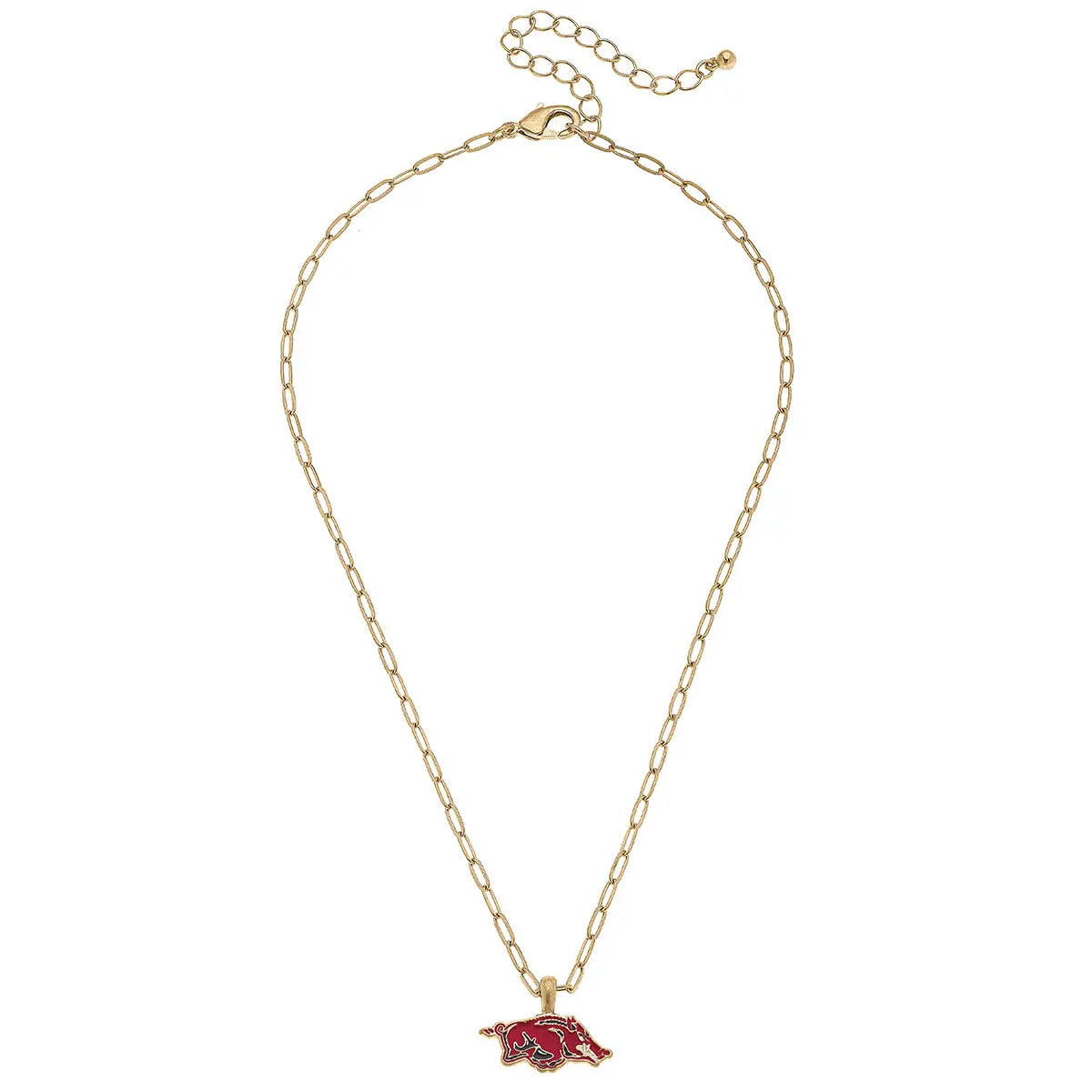 Arkansas Razorbacks Enamel Pendant Necklace in Shiny Gold