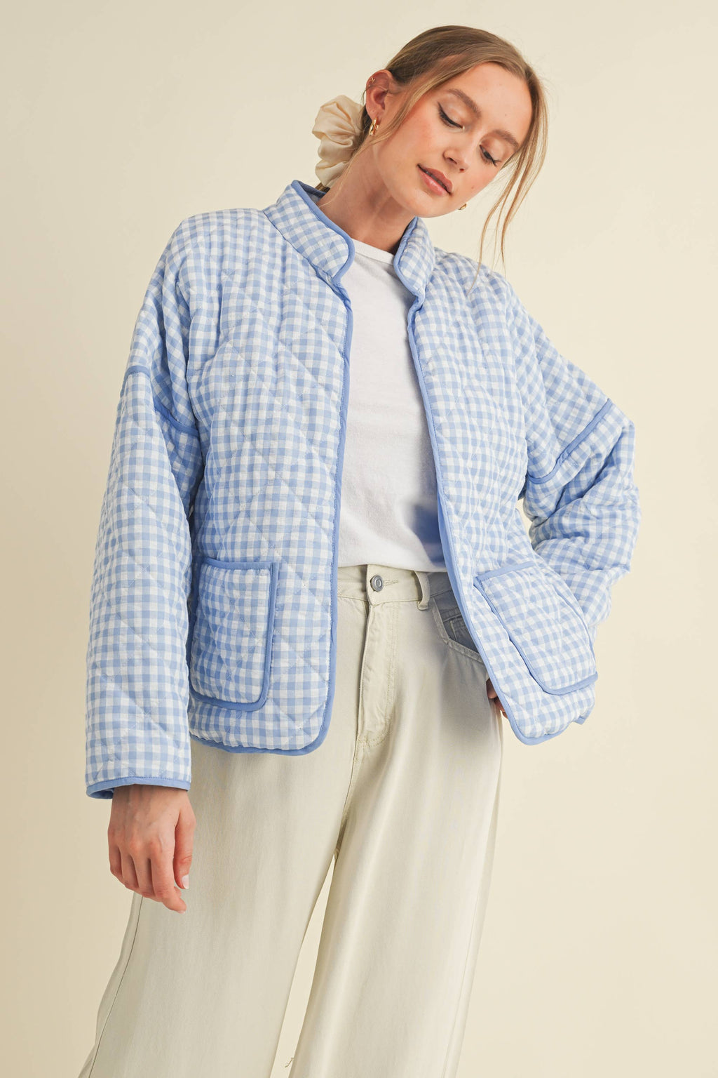 QUILTED PLAID PUFF JACKET