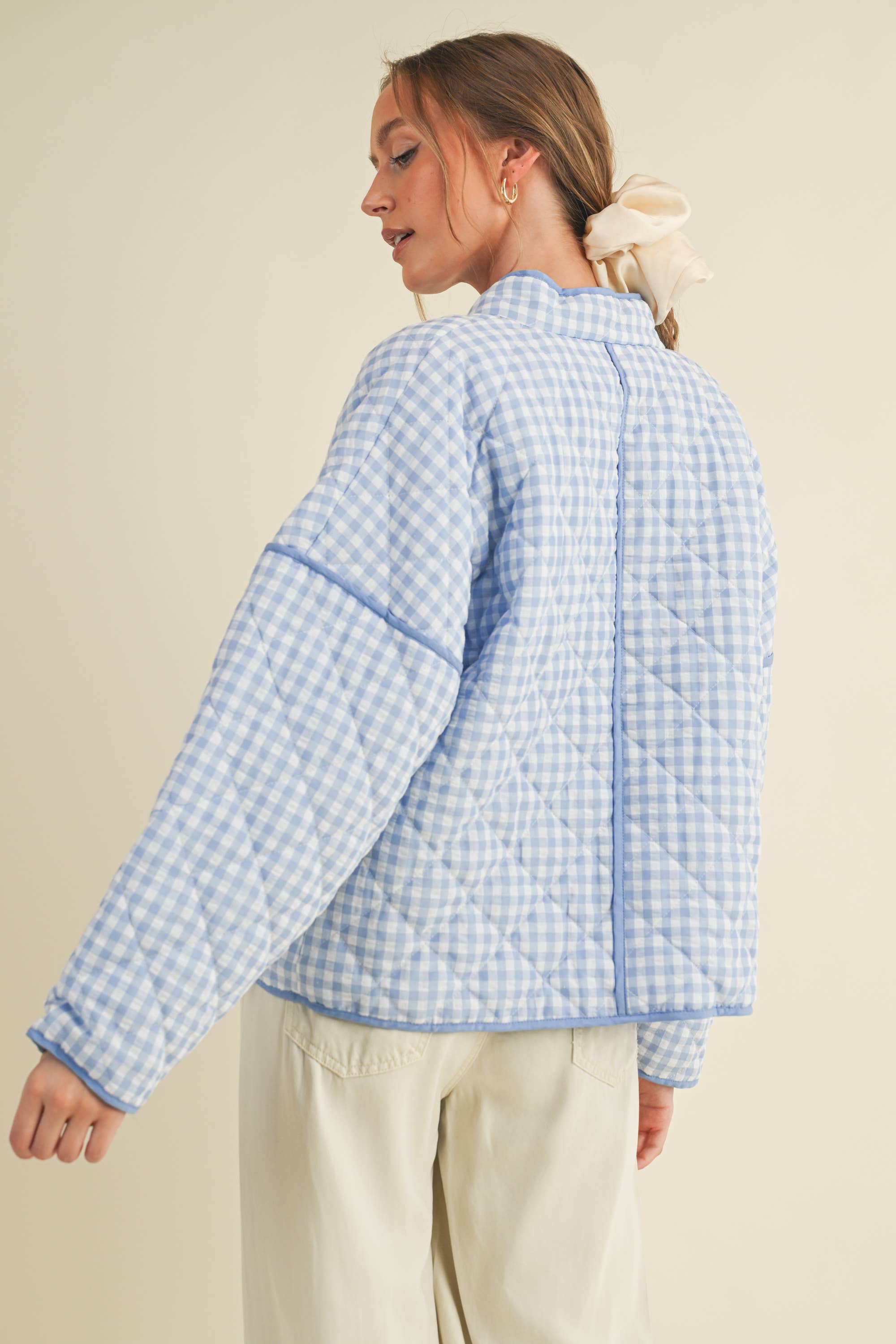 QUILTED PLAID PUFF JACKET