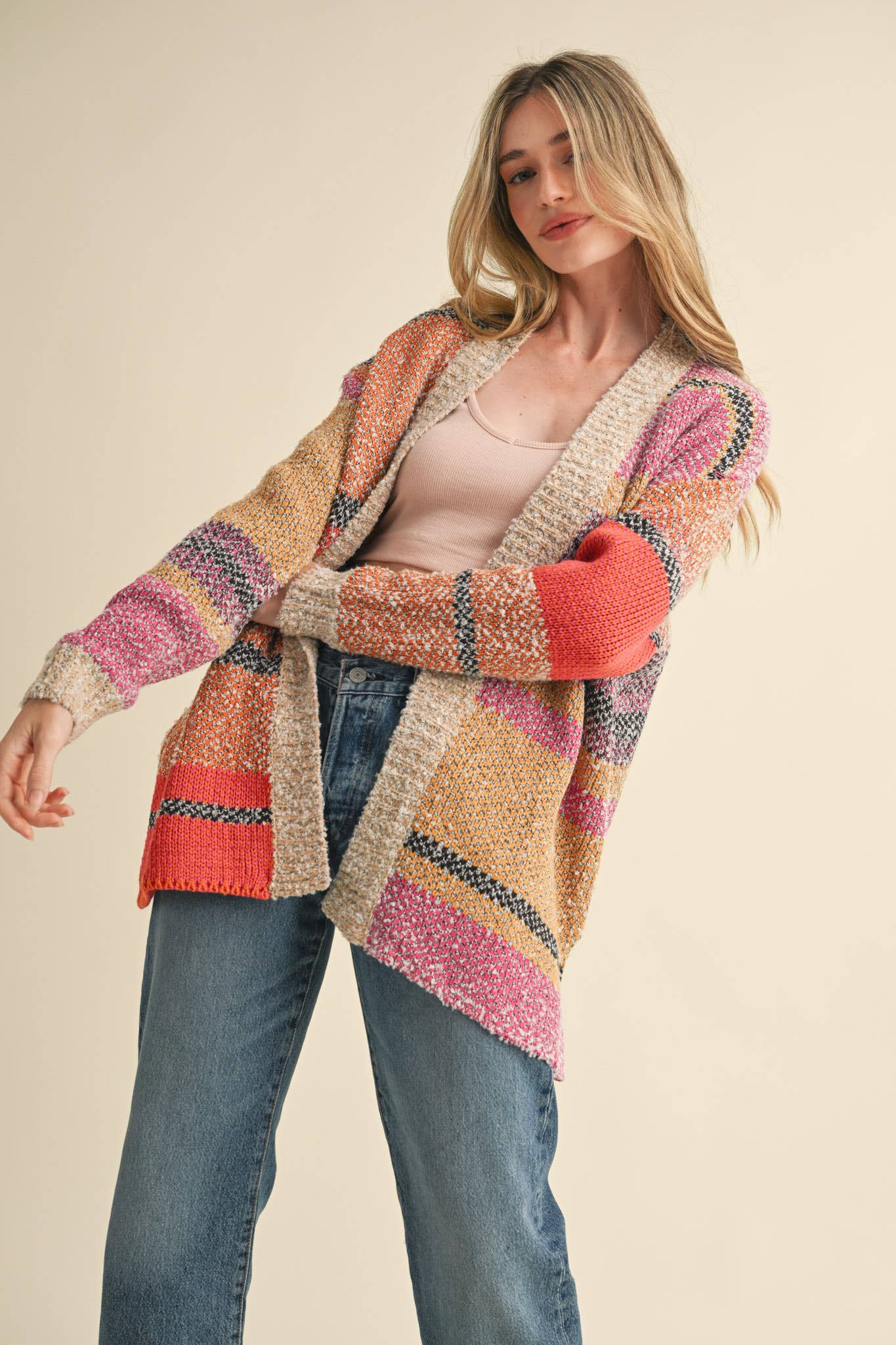 OVERSIZED COLOR BLOCK CARDIGAN MSW10038