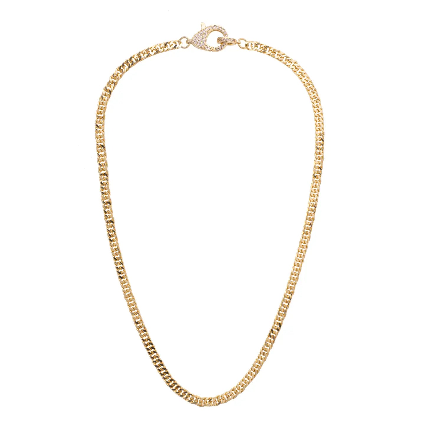 Maggie Pave Carabiner Charm Necklace Base in Shiny Gold