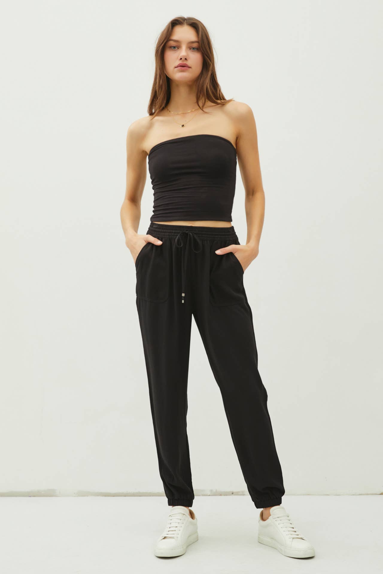 HIGH RISE ELASTIC DRAWSTRING JOGGER PANTS