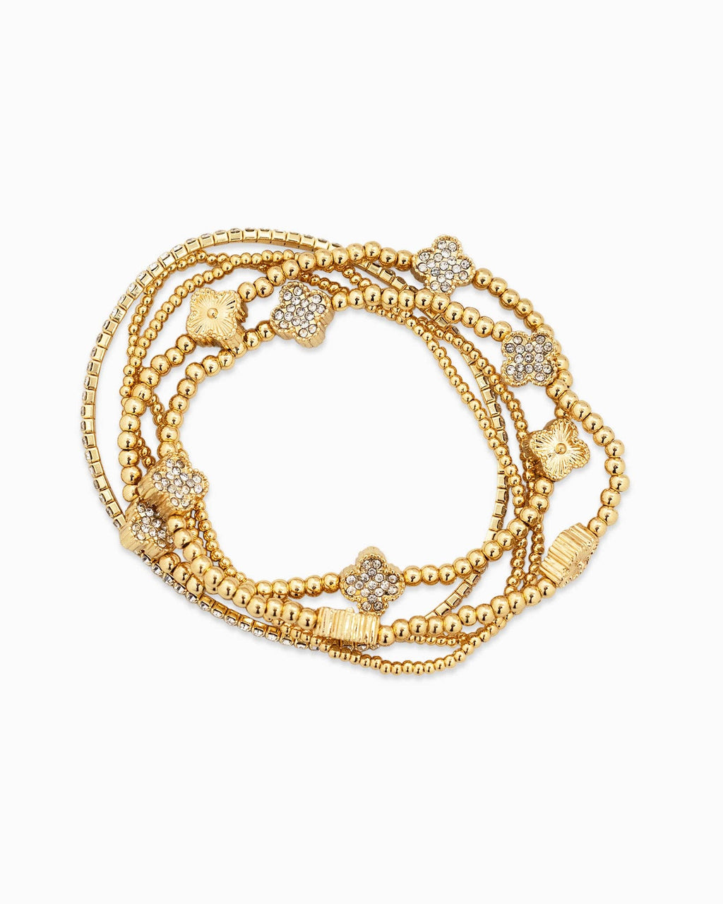 Pave Clover and CCB Bead Bracelet Set of 5