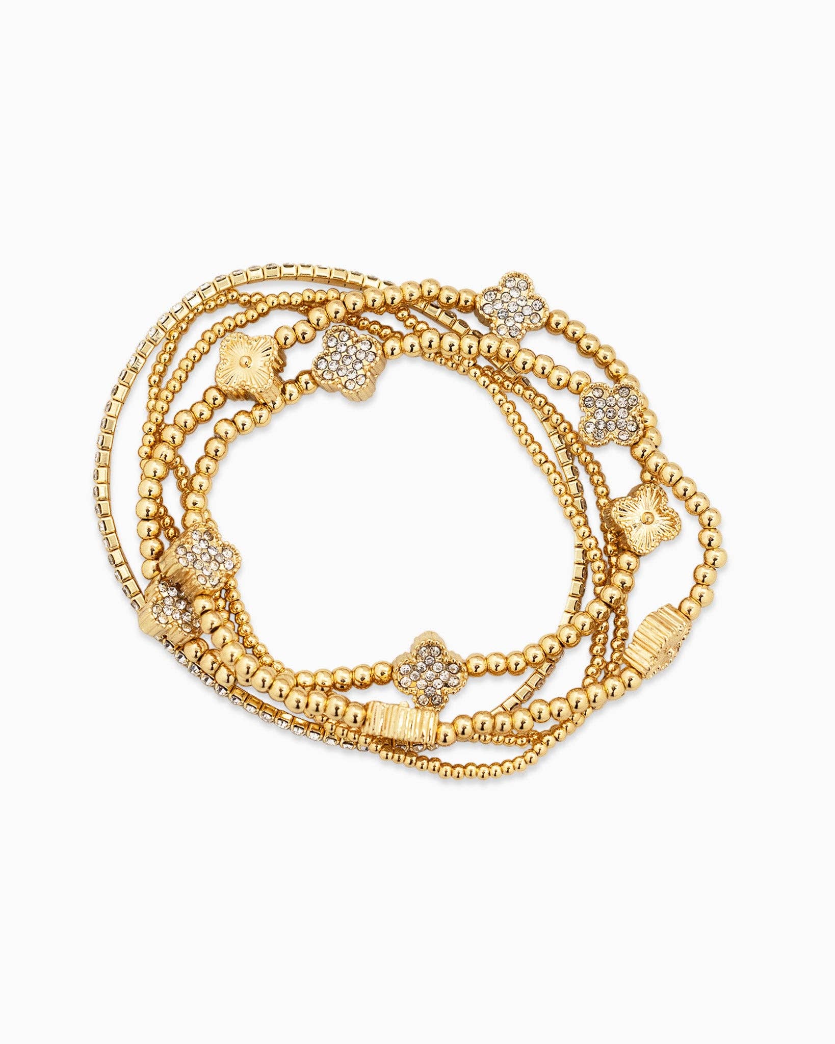 Pave Clover and CCB Bead Bracelet Set of 5