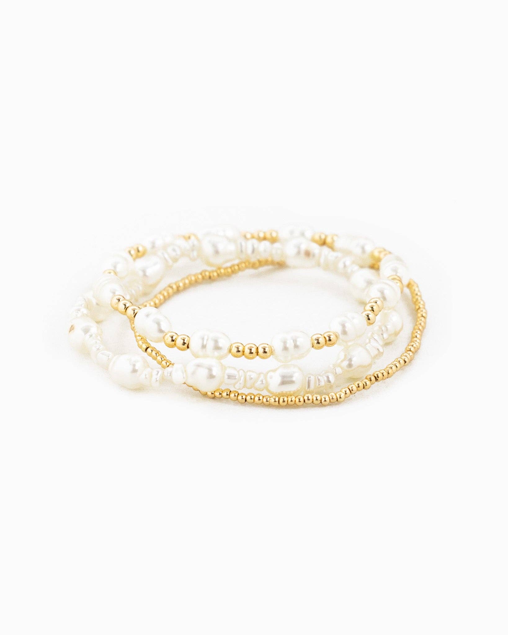 Pearl Gold Bead Mix Stretch Bracelet Set of 3